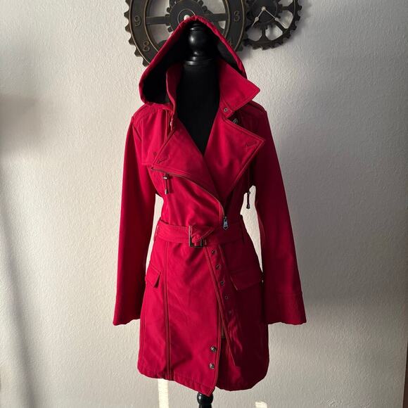 NANETTE LEPORE Double Breasted Short Trench Coat Red SzL Urban Bold Raincoat - Picture 1 of 10